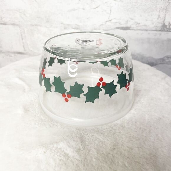Crate&Barrel Christmas Holly Leaf Glass Bowl with Lid 16.5 oz - Picture 5 of 5